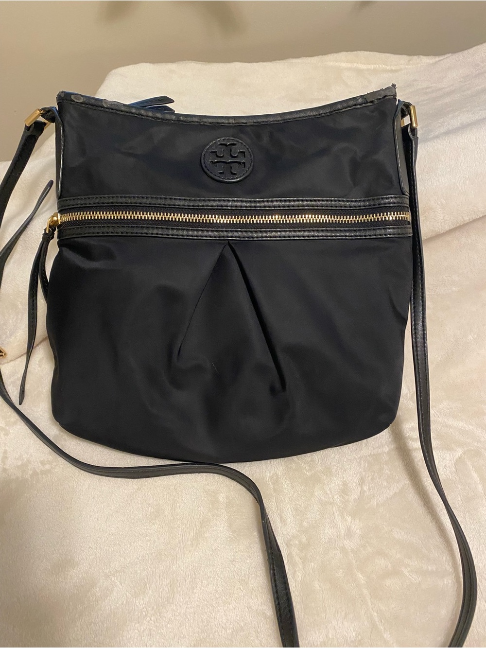 Tory Burch Black Nylon Crossbody with Gold Hardware